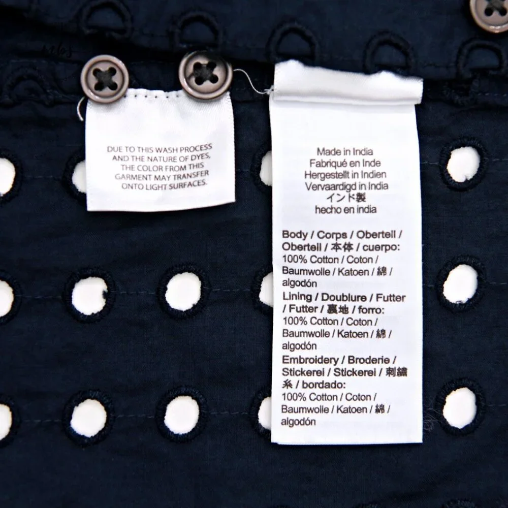 J. Crew Classic Fit Eyelet Button Down Cotton Shirt With Camisole Navy Women‎ 3X